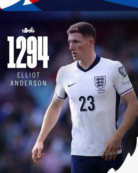 安德森迎国家队首秀，成为第1294位代表英格兰队出场的球员